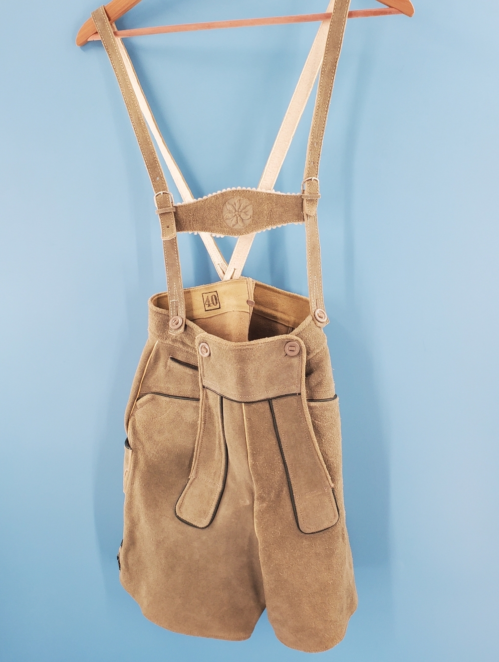 Vintage Brown Men Lederhosen with Suspenders